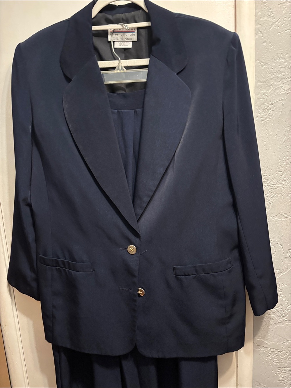 TanJay Navy Blue Women's Blazer with Satin Lapel & Ankle length skirt